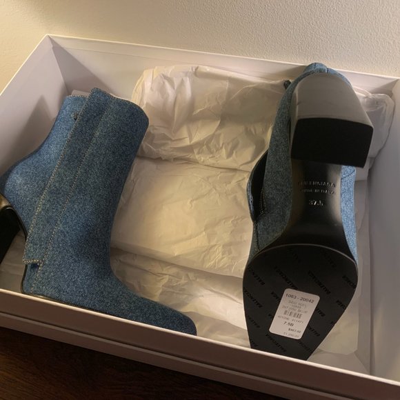 Balenciaga Blue Denim Block-Heel Ankle Booties - Picture 5 of 8